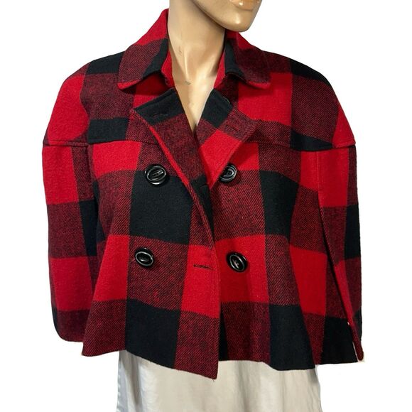Maestro Red Buffalo Plaid Cape Coat Size M Sherlock Holmes Style Wool Blend NWT - Picture 2 of 8